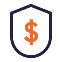 Icon of a shield with dollar sign depicts security benefits.